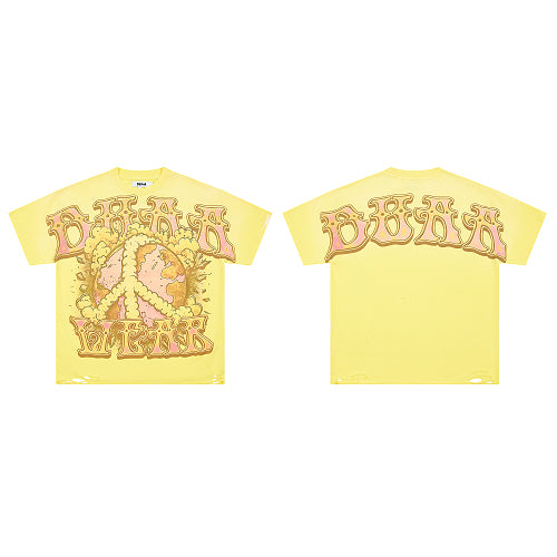 DUAA Peace Sign Graphic Yellow T‑Shirt