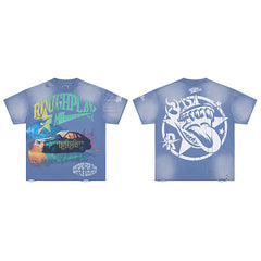 Roughplay Blue Washed Graphic T‑Shirt