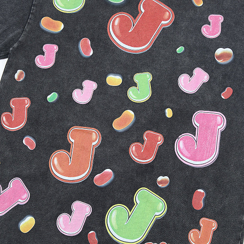 Jellybean Vintage Candy Graphic Double‑Sided Print Short Sleeve T‑Shirt