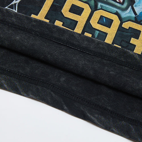 DUAA 1993 Vintage Wheel Graphic Black Short‑Sleeve T‑Shirt