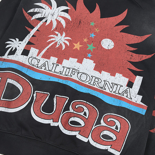 DUAA Black Palm Tree Graphic Zip‑Up Hoodie