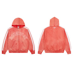 Roughplay Red Graphic Zip‑Up Hoodie
