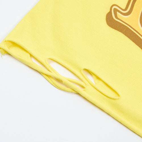 DUAA Peace Sign Graphic Yellow T‑Shirt