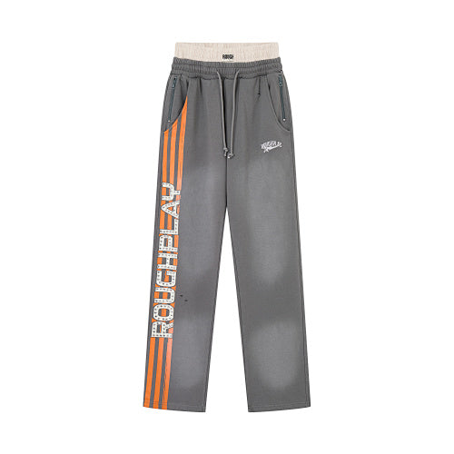 Roughplay Orange Side‑Stripe Wide‑Leg Sweatpants