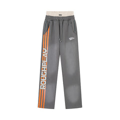 Roughplay Orange Side‑Stripe Wide‑Leg Sweatpants