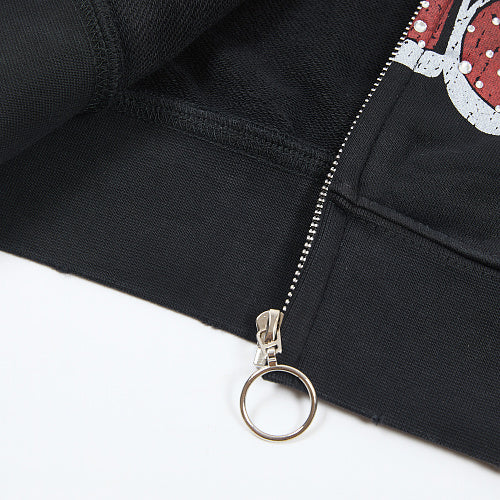 DUAA Black Palm Tree Graphic Zip‑Up Hoodie
