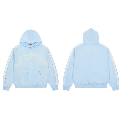 Roughplay Light‑Blue Graphic Zip‑Up Hoodie