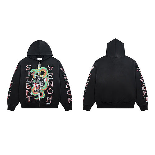 DUAA Colorful Tiger Snake Graphic Zip‑Up Hoodie