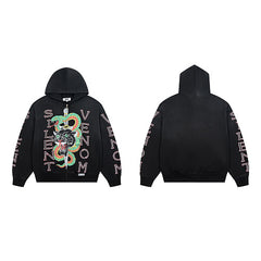 DUAA Colorful Tiger Snake Graphic Zip‑Up Hoodie