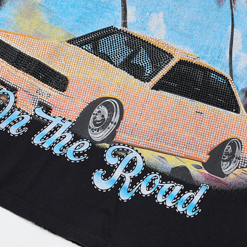 DUAA Vintage‑Car Graphic Black Short‑Sleeve T‑Shirt