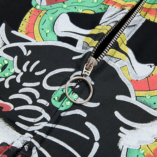 DUAA Colorful Tiger Snake Graphic Zip‑Up Hoodie