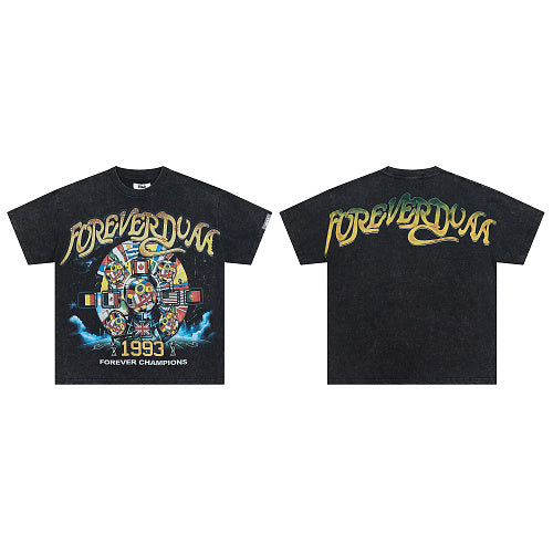 DUAA 1993 Vintage Wheel Graphic Black Short‑Sleeve T‑Shirt