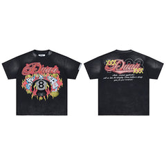 DUAA Floral‑Letter Graphic Black Short‑Sleeve T‑Shirt