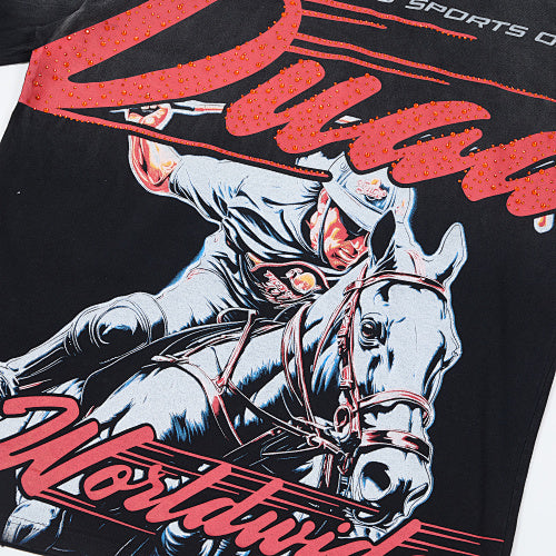 DUAA Cowboy Graphic Black Short‑Sleeve T‑Shirt