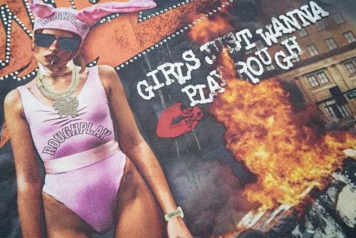 Roughplay Retro Hip‑Hop Lady Graphic Short Sleeve T‑Shirt