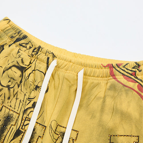 DUAA Yellow Vintage Printed Street Sweatpants