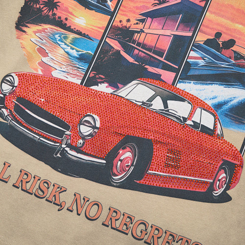DUAA Retro‑Car Graphic Khaki Short‑Sleeve T‑Shirt