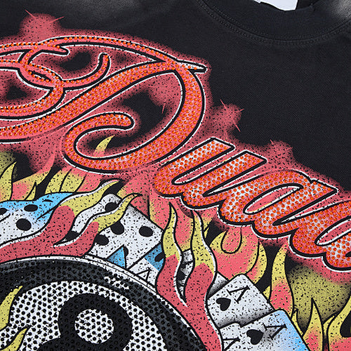 DUAA Floral‑Letter Graphic Black Short‑Sleeve T‑Shirt