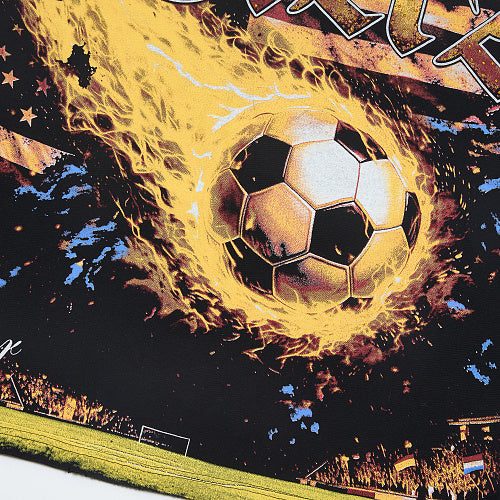 DUAA Soccer Fire Graphic Black Short‑Sleeve T‑Shirt