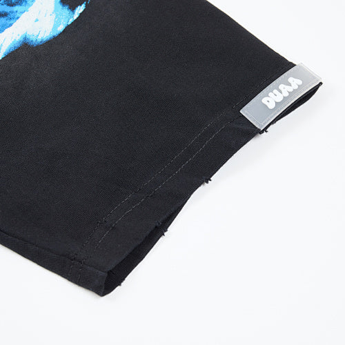 DUAA Blue Butterfly Graphic Black Short‑Sleeve T‑Shirt