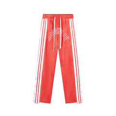 Roughplay Red Side‑Stripe Flare Sweatpants