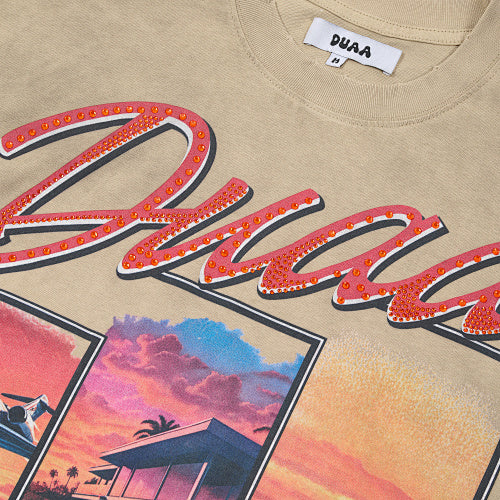 DUAA Retro‑Car Graphic Khaki Short‑Sleeve T‑Shirt