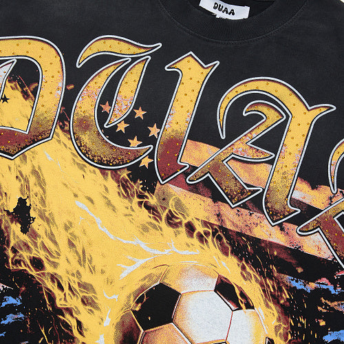 DUAA Soccer Fire Graphic Black Short‑Sleeve T‑Shirt