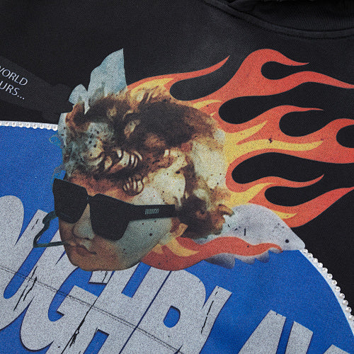 Roughplay Flame Print Pullover Hoodie