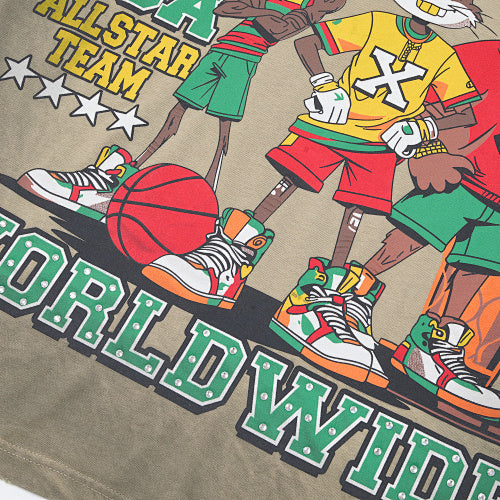 DUAA Basketball‑Graphic Distressed Washed‑Olive Short‑Sleeve T‑Shirt