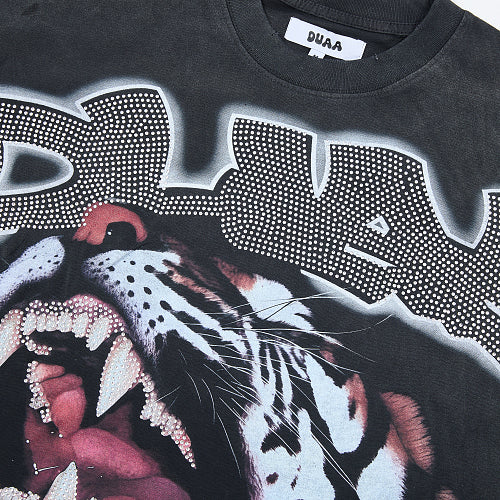 DUAA White Tiger Graphic Black T‑Shirt