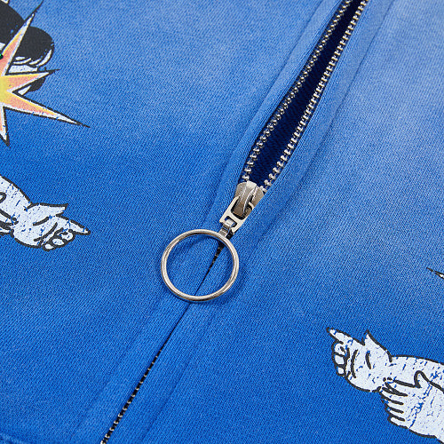 DUAA Blue Tiger & Angel Zip‑Up Hoodie
