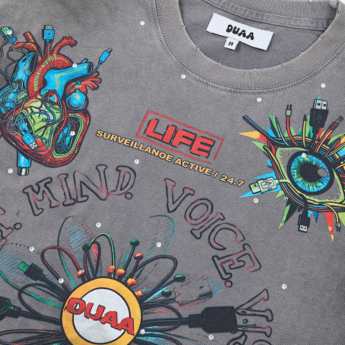 DUAA Tie‑Dye Graphic Grey Short‑Sleeve T‑Shirt