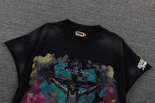 Roughplay Colorful Graffiti Graphic Double‑Sided Print Short Sleeve T‑Shirt