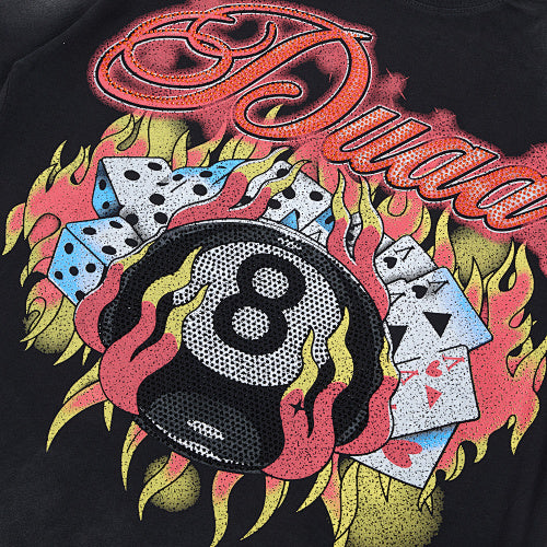 DUAA Floral‑Letter Graphic Black Short‑Sleeve T‑Shirt
