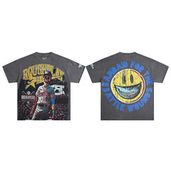 Roughplay Baseball Player Smiley Graphic Short Sleeve T‑Shirt