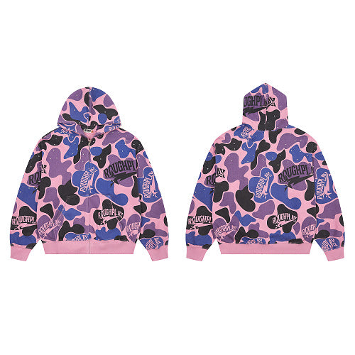 Roughplay Multi‑Color Camo Zip‑Up Hoodie