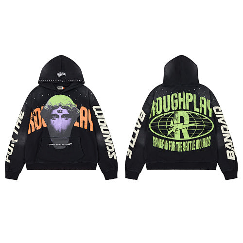 Roughplay Green Skull Graphic Zip‑Up Hoodie