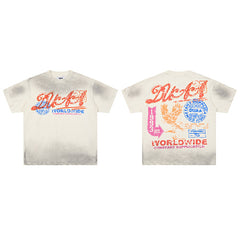 DUAA Worldwide Letter‑Graphic Washed‑Grey Short‑Sleeve T‑Shirt
