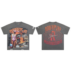 Roughplay Retro Hip‑Hop Lady Graphic Short Sleeve T‑Shirt