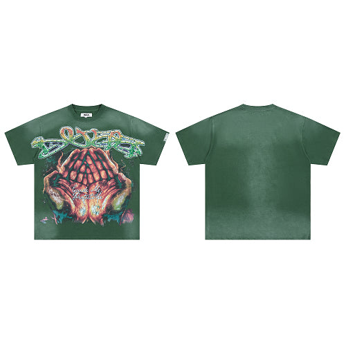 DUAA Skeleton Hands Graphic Dark‑Green T‑Shirt