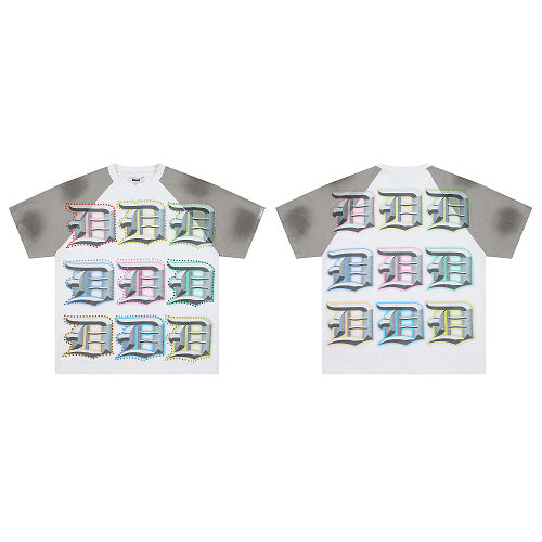 DUAA Multicolor 3D Letter White Short‑Sleeve T‑Shirt