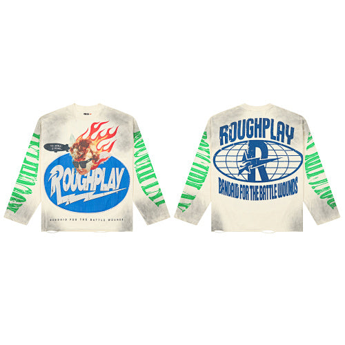Roughplay Flame Graphic Raglan Long‑Sleeve Tee