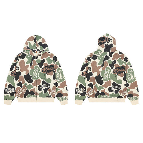 Roughplay Green Camo Graphic Zip‑Up Hoodie