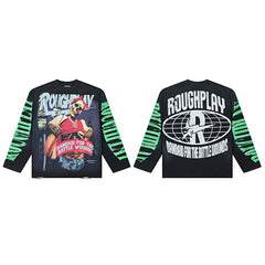 Roughplay Contrast Sleeve Graphic Long‑Sleeve Top