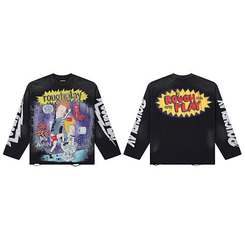 Roughplay Cartoon Graphic Long‑Sleeve T‑Shirt