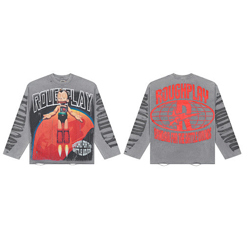 Roughplay Red Graphic Long‑Sleeve T‑Shirt
