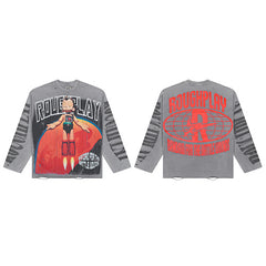 Roughplay Red Graphic Long‑Sleeve T‑Shirt