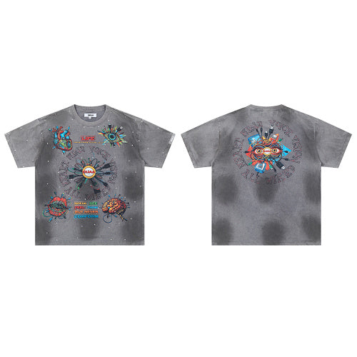 DUAA Tie‑Dye Graphic Grey Short‑Sleeve T‑Shirt