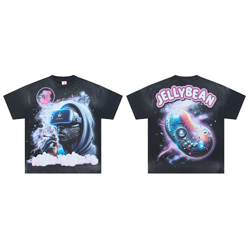Jellybean Astronaut Galaxy Graphic Double‑Sided Print Short Sleeve T‑Shirt