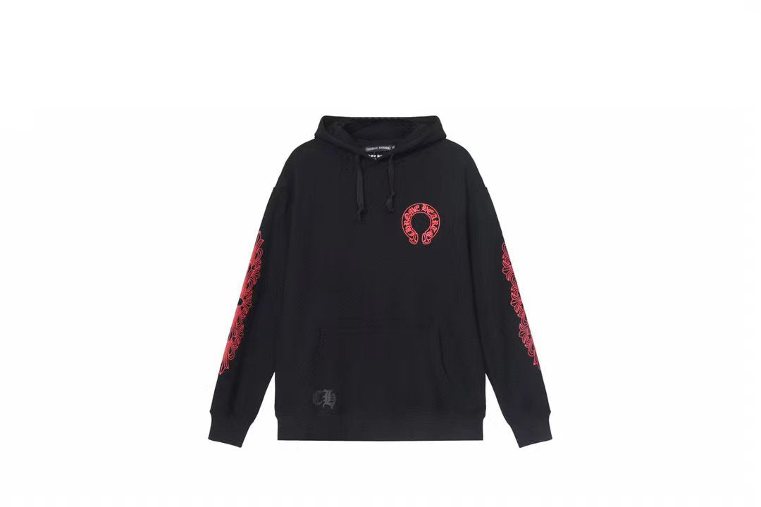 Black Red Script Logo Pullover Hoodie